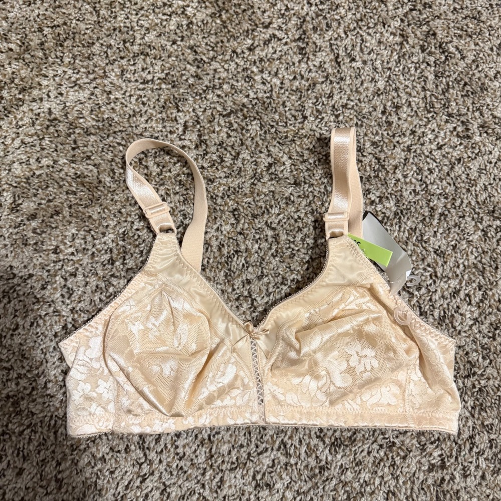 Bali Double Support Wirefree Bra 3372 Champagne Floral‎ Jacquard 36B NEW